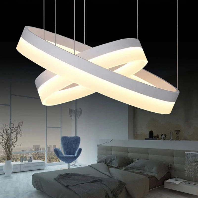 Modern Round Ring Circular White Acrylic LED Chandelier Restaurant Foyer Bedroom Dinning Room Living room Pendant Hanging Lamp