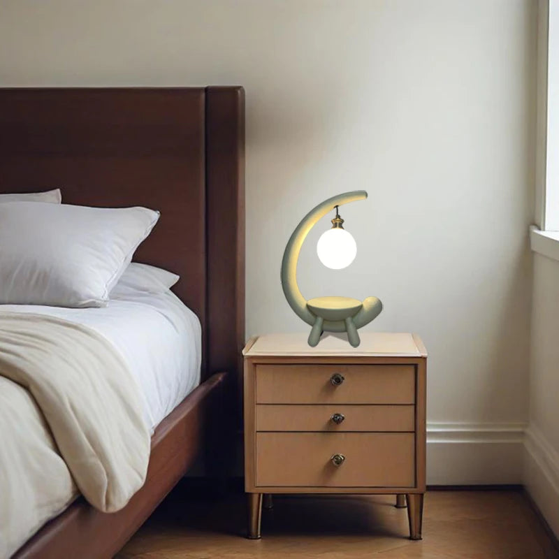 Scandinavian Beige Resin Table Lamp for Bedroom Home Decor Danish Designer Antique G9 LED Table Lamps with Acrylic Moon Shade