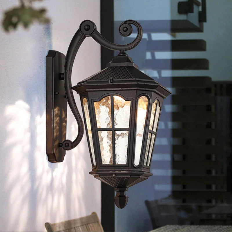Antique Rustic Waterproof Wall Lamp for Outdoor Garden Vintage Kerosene Lantern Light Matte black Corridor Wall Sconce light