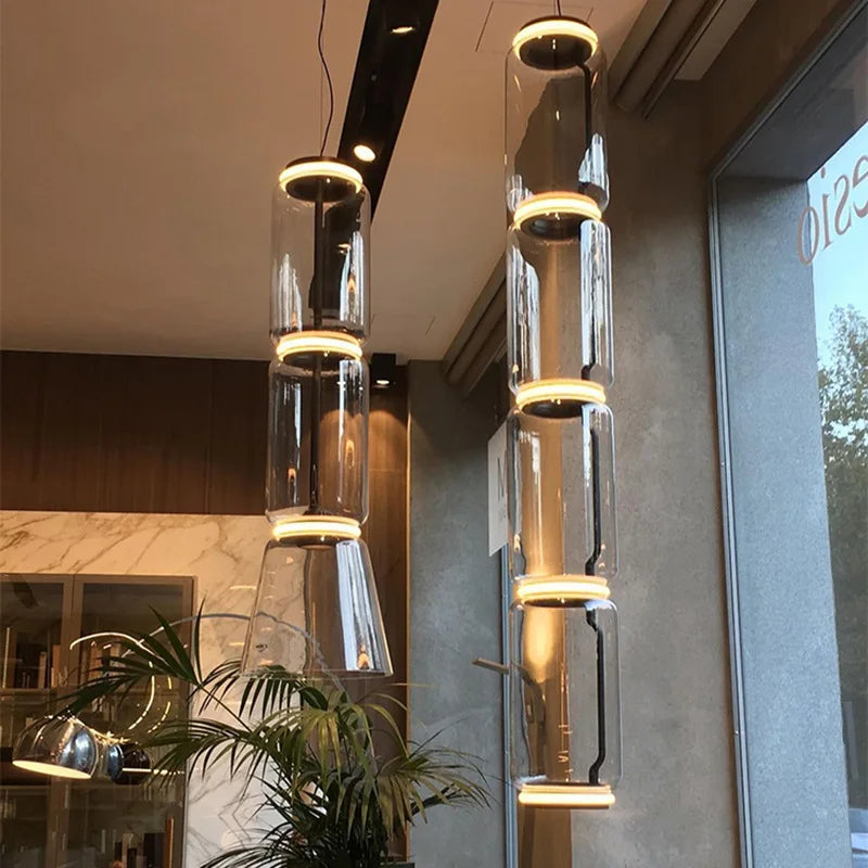 Nordic Glass Shade LED Bulb Pendant Lamps for Dining Room Home Decor Minimalist Designer Black Bamboo Pendant Lighting Fixture