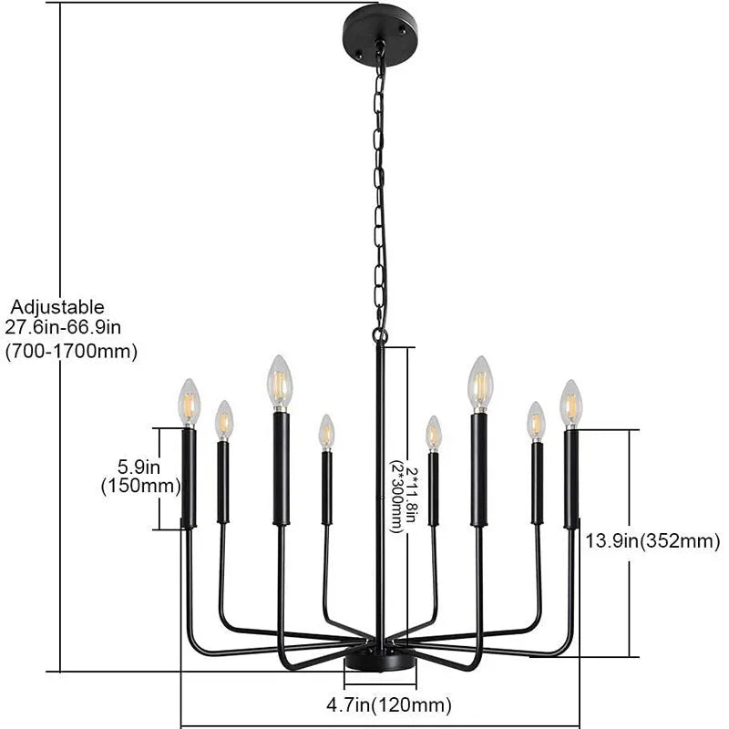 Modern Simple Black Metal Baking Paint 8 Heads Pendant Light E12 Restaurant Bedroom Living Room Indoor Golden Fixture Lamp 110V