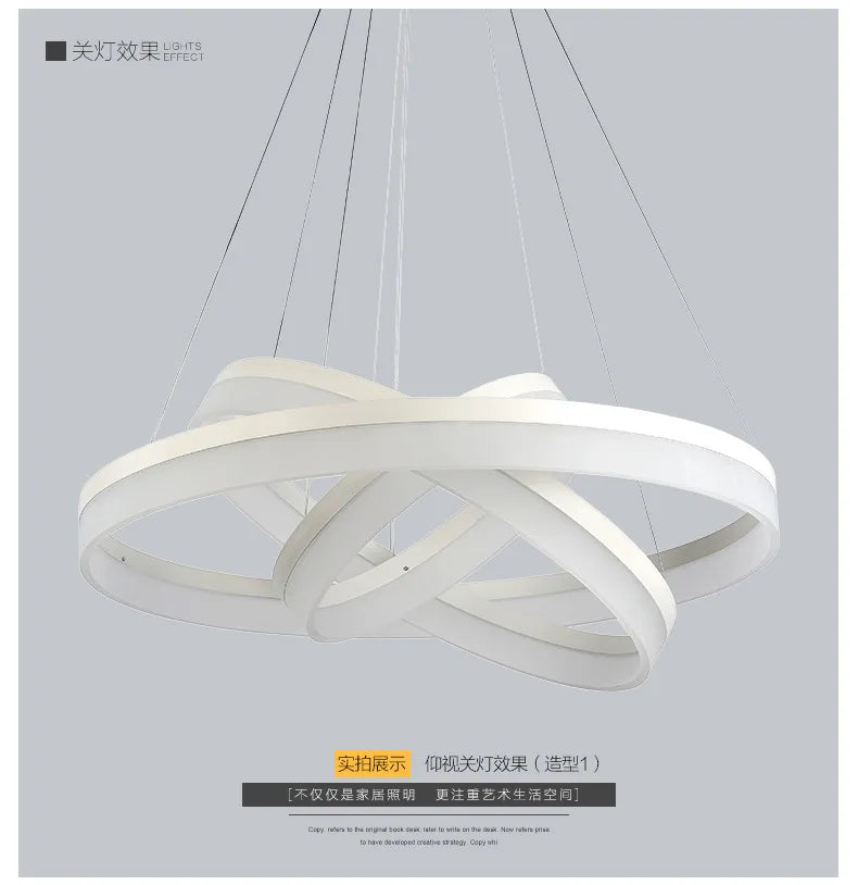 Modern Round Ring Circular White Acrylic LED Chandelier Restaurant Foyer Bedroom Dinning Room Living room Pendant Hanging Lamp