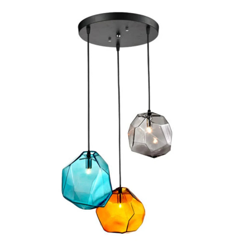 Modern Stone Texture & Tri-Color Frosted Glass Pendant Light, Nordic Industrial LED Hanging Lamp with E27 Bulb for Dining Room