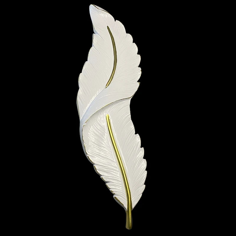 Modern Brief Bionic LED Resin Wall Lamp White Feather Home Decoration Bedroom Wall Sconce 45X18cm