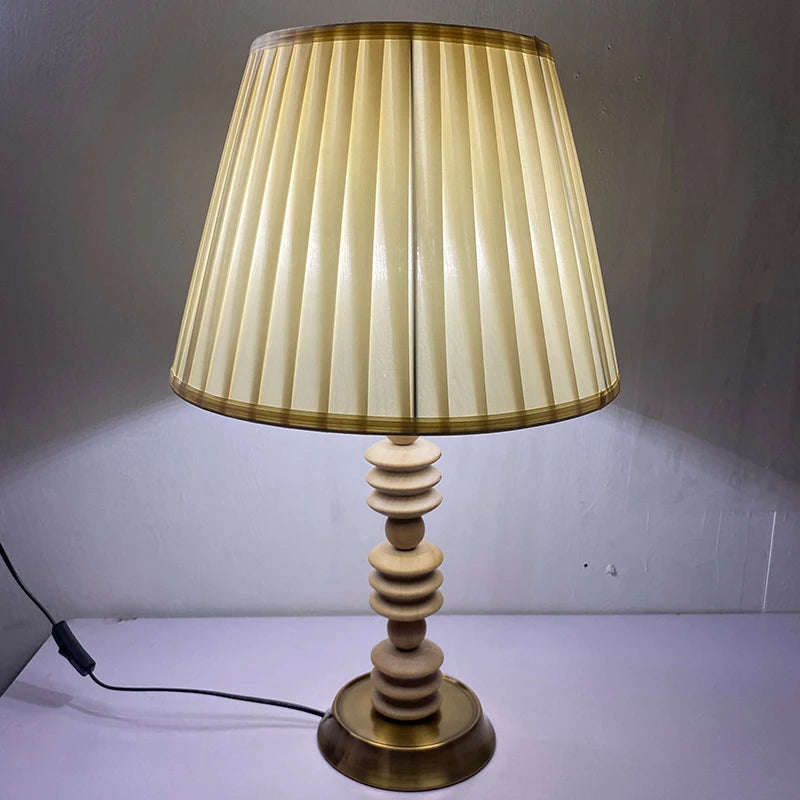 Japanese Wabi-Sabi Table Lamp with Antique Wood Body for Living Room Home Decor with Fabric Lampshade E27 LED Bulb Desk Lamp