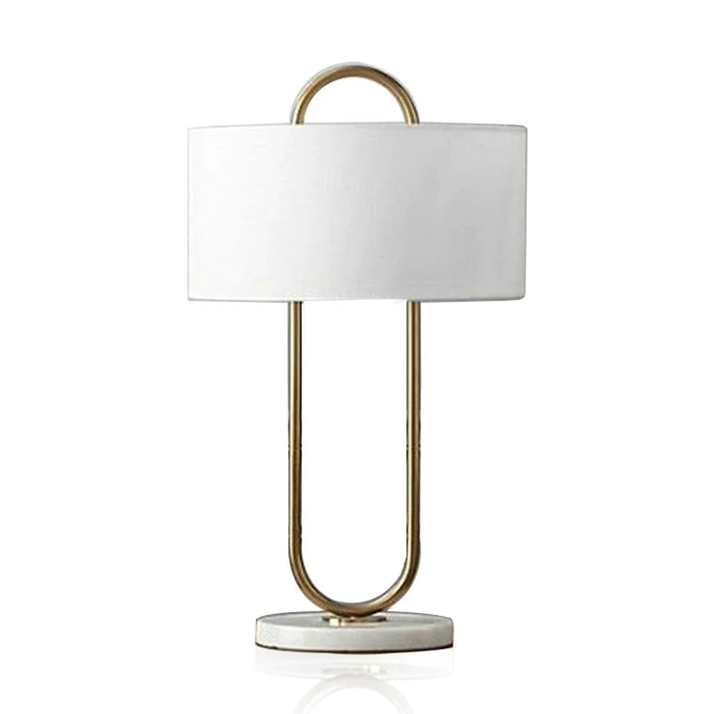 Simple Modern Golden Metal Plating Table Lamp Living Room Bedroom Study Decor White Cloth LED E27 Lighting Desk Fixture