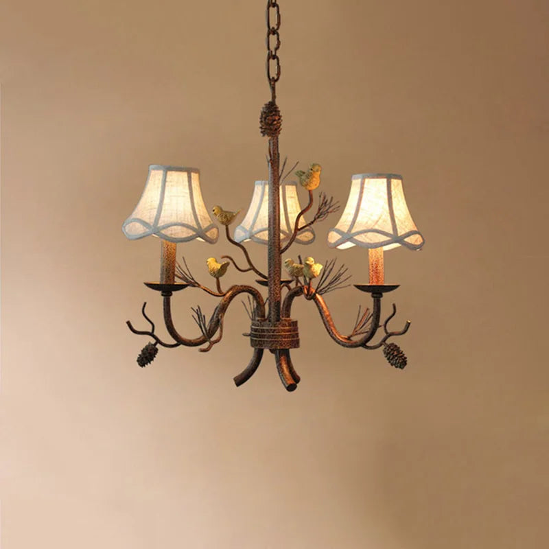 American Vintage Retro Iron LED Chandelier E14 Bulb Resin Bird Hanging Light Fixture for Living Bedroom Dining Room & Home Decor