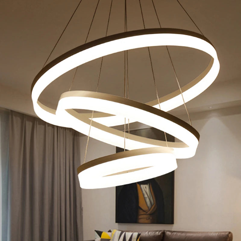 Modern Round Ring Circular White Acrylic LED Chandelier Restaurant Foyer Bedroom Dinning Room Living room Pendant Hanging Lamp