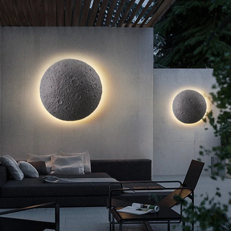 Modern Creative Moon Design Cement Wall Sconce Outdoor Waterproof LED Lighting Patio Balcony Decoration Fixture Lamp