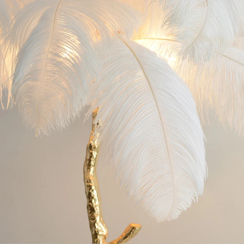 Modern Minimalist Bedroom Living Room LED E14 Pink White Feather Floor Lamp Romantic Interior Decoration Resin Standing Fixture