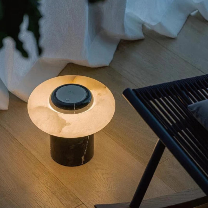 Natural Spanish Marble Table Lamp - Elegant High-End Lighting Design for Home Decoration Bedroom LED Bulb 25X21CM