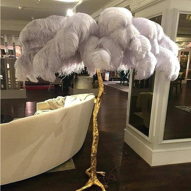 Modern Minimalist Bedroom Living Room LED E14 Pink White Feather Floor Lamp Romantic Interior Decoration Resin Standing Fixture