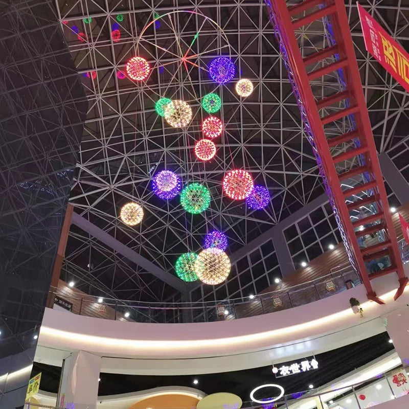 Modern Brief Loft Spark Ball LED Pendant Lighting Fixture Firework Stainless Steel Remote Control Dimming 110-240V Accessories