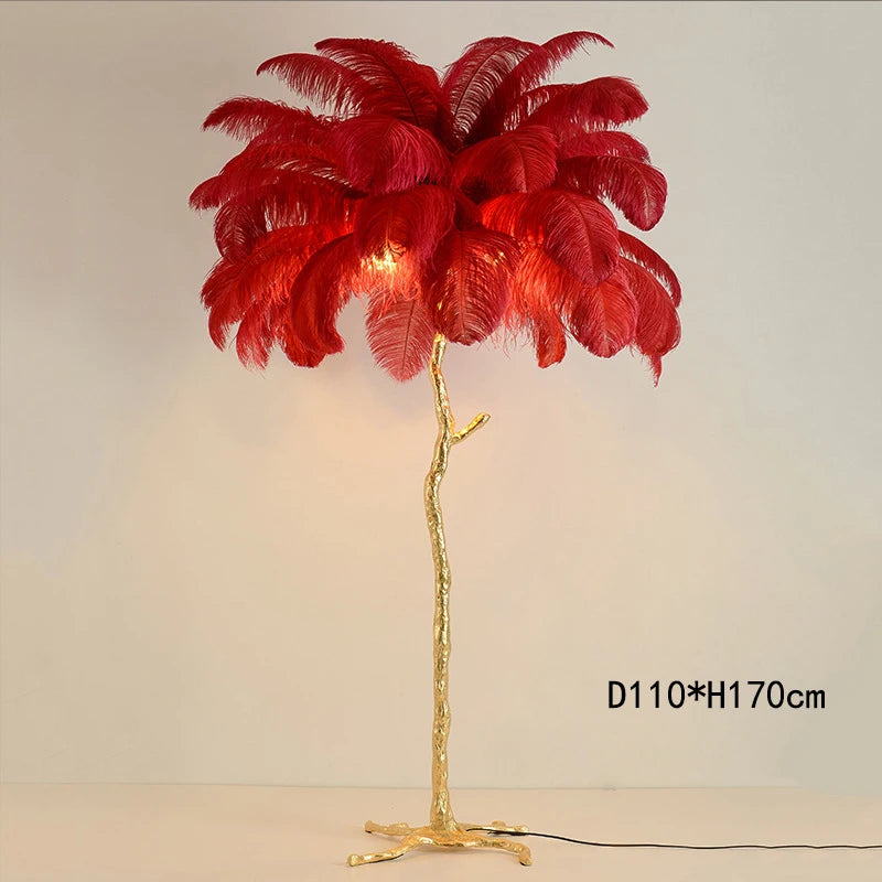 Modern Minimalist Bedroom Living Room LED E14 Pink White Feather Floor Lamp Romantic Interior Decoration Resin Standing Fixture