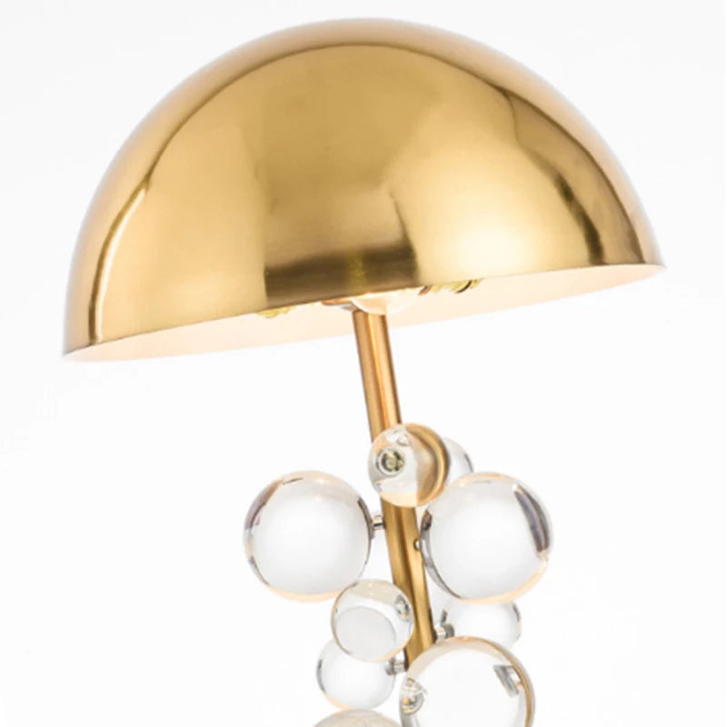 Creative Golden Hardware Mushroom Design Desktop Decoration Light LED Multicolored Crystal Ball Bedroom Decoration Table Lamp