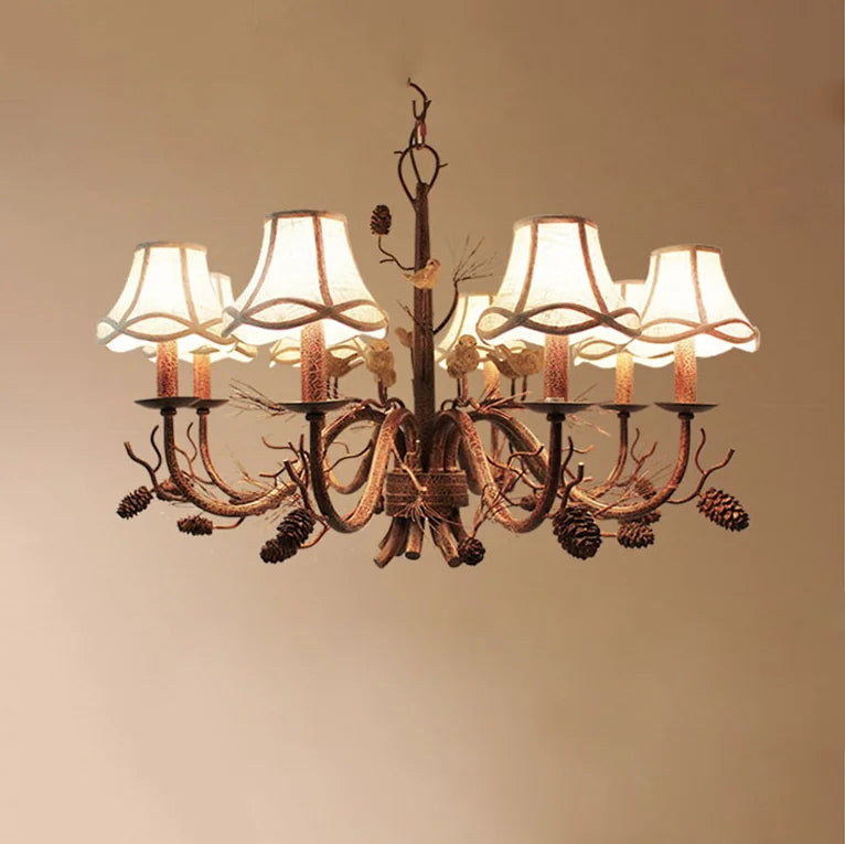 American Vintage Retro Iron LED Chandelier E14 Bulb Resin Bird Hanging Light Fixture for Living Bedroom Dining Room & Home Decor