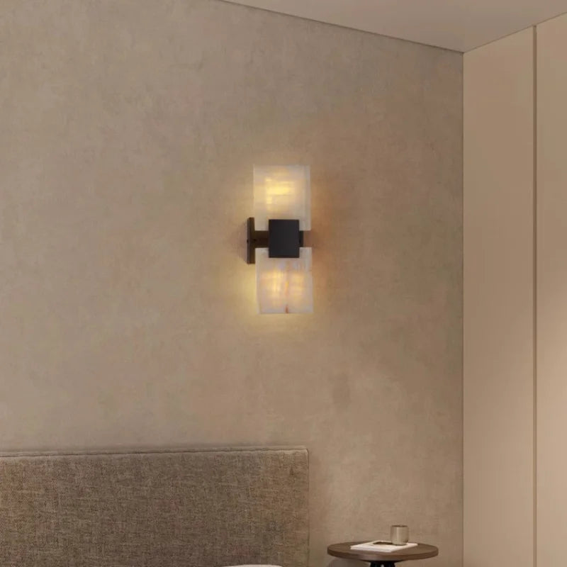 Designer's Minimalist Natural Marble Wall Sconce Lamp For Living Room Home Decor Creative Double Heads Square Led Wall Light