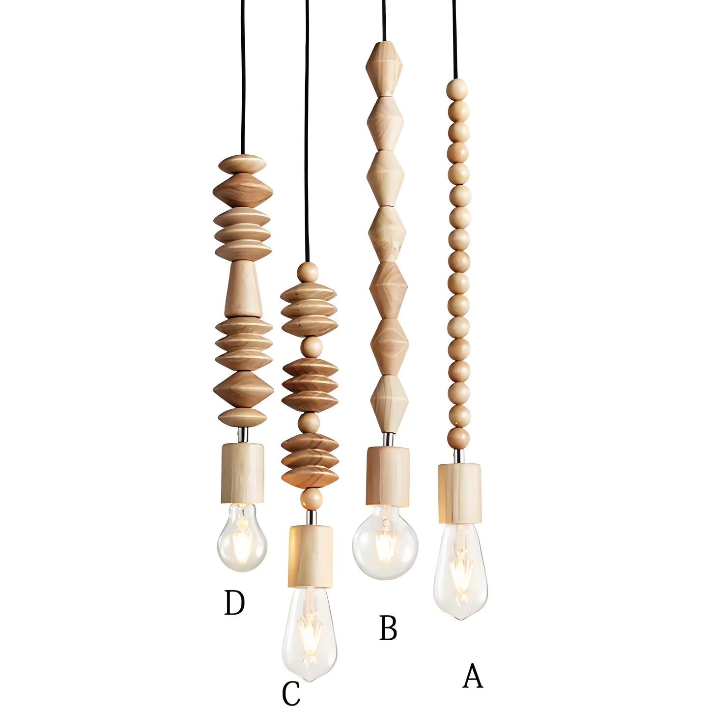 Retro style Oak wood pendant lamp Vintage 100cm cord geometric beads string droplight indoor Light Fixture