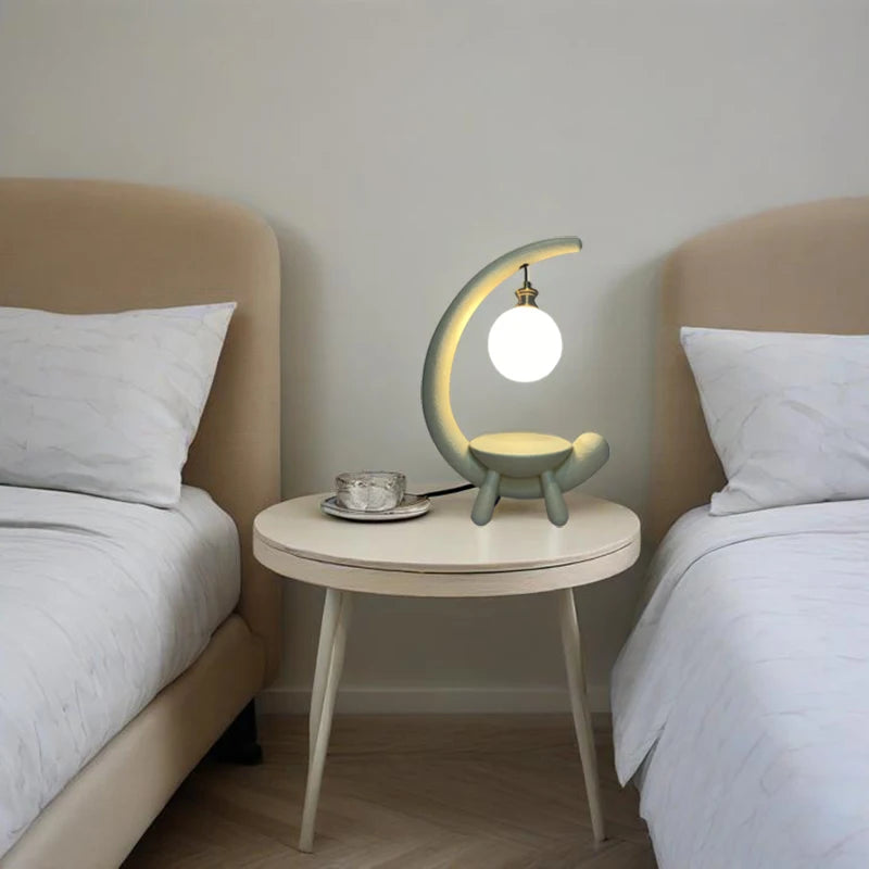 Scandinavian Beige Resin Table Lamp for Bedroom Home Decor Danish Designer Antique G9 LED Table Lamps with Acrylic Moon Shade