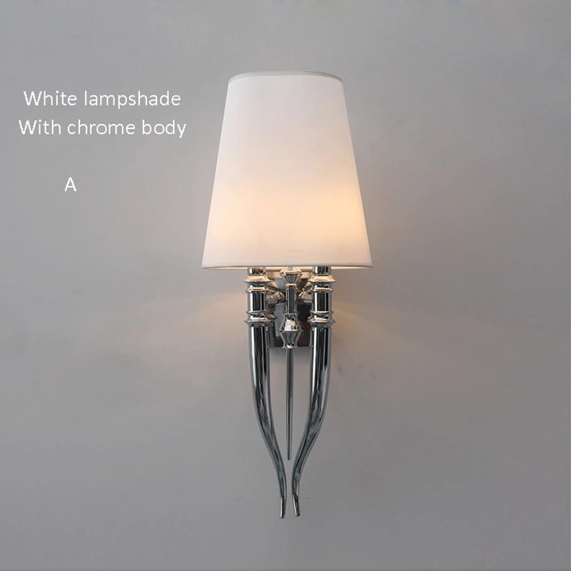 Modern Creative Iron Antler Wall Sconce Light for Living Room Home Decor, Fabric Lampshade Bedroom E14 LED Bulb Wall Lamp