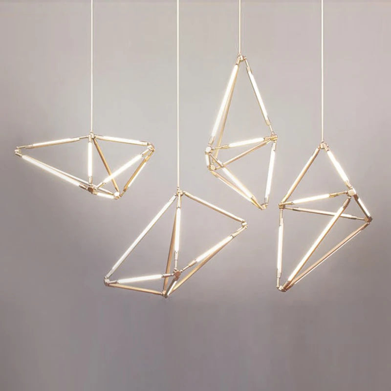 Postmodern Golden Painted Metal Chandelier Nordic Creative Adjustable T5 LED Pendant Light Fixture for Living Room Home Decor