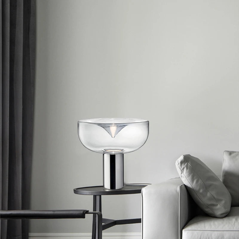 Nordic Clear Glass Table Lamp Creative Swirl Design Gold Hardware Plating Smoky Gray Bedroom Decoration LED E27 Desk Lamp