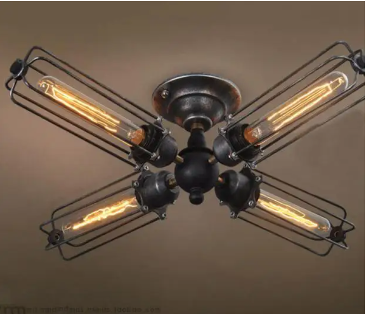 Vintage Industrial Barn Metal Cage Ceiling Lamp Flush Mount Steampunk Edison Hanging Light Mini Art Chandelier 110V/220V/230V