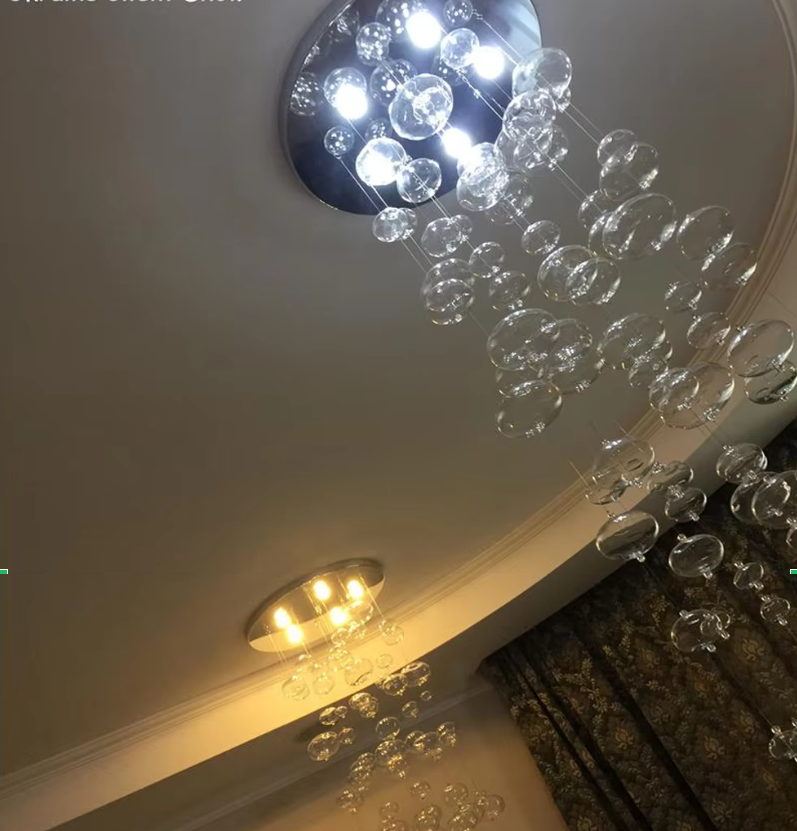 Murano Due Concave Bubble Glass Pendant Light glowing bubbles at living room