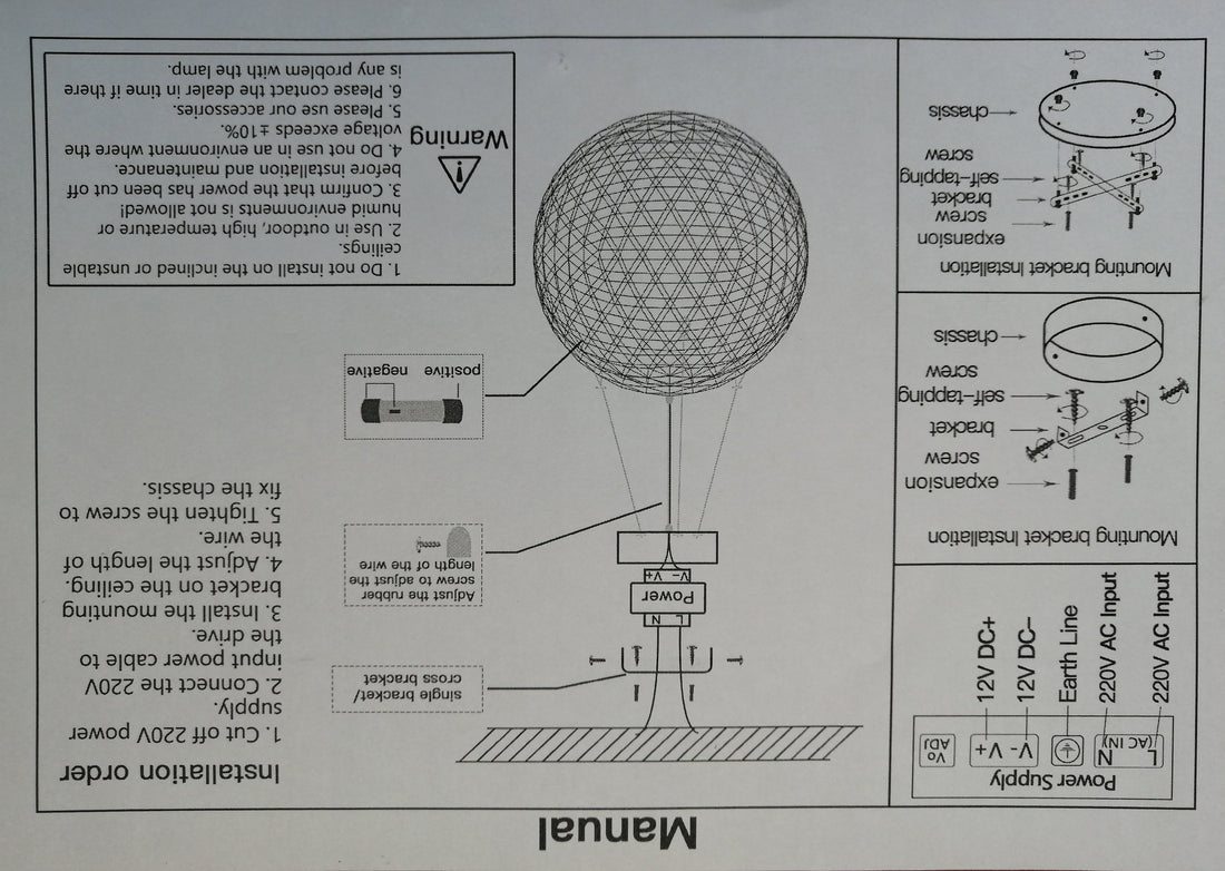 Globe mesh pendant light installation manual diagram