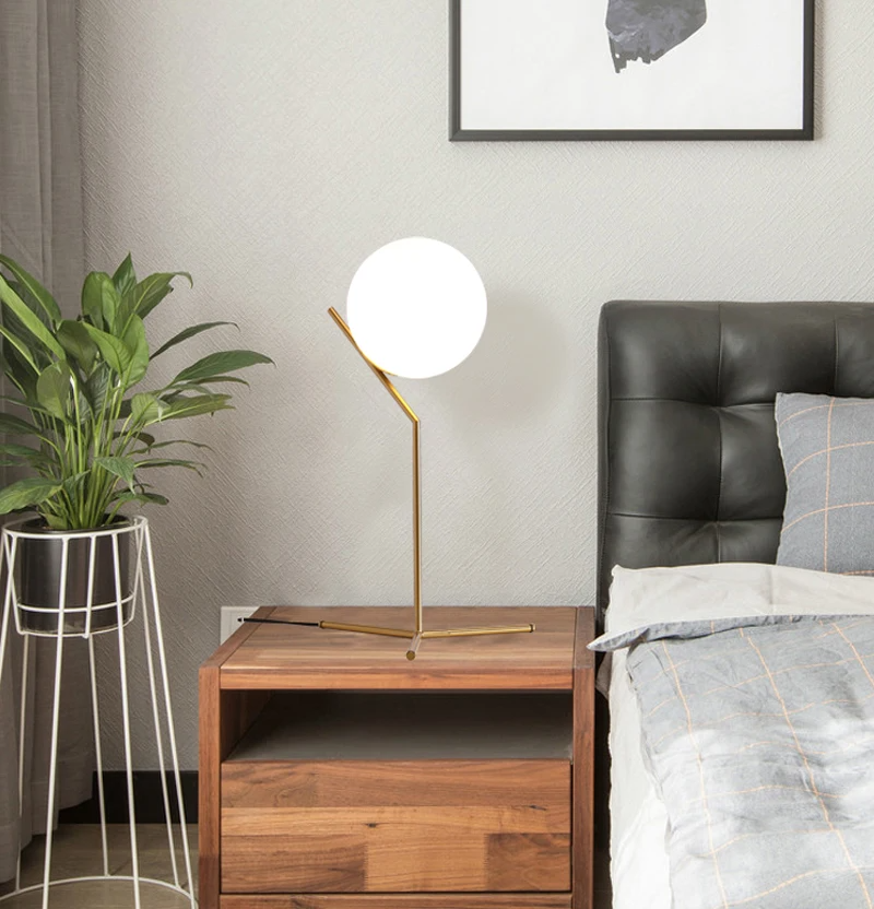 Nordic Glass Globe Desk Lamp | Antique Brass Tripod Base | Ambient Warm Light