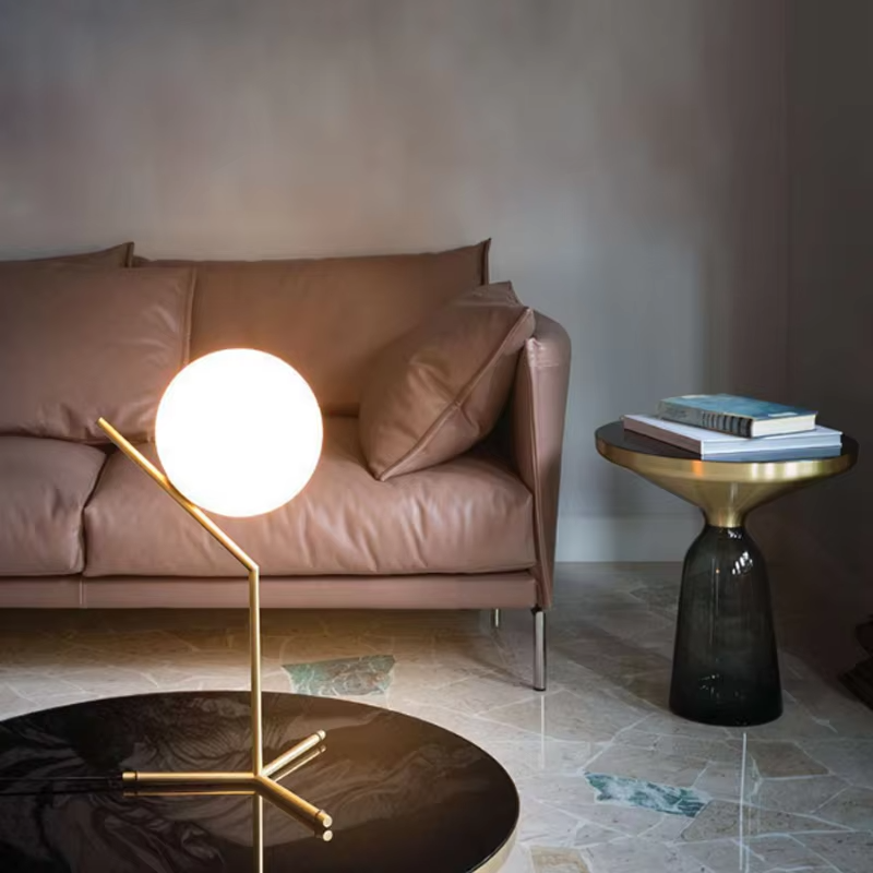 Nordic Glass Globe Desk Lamp | Antique Brass Tripod Base | Ambient Warm Light