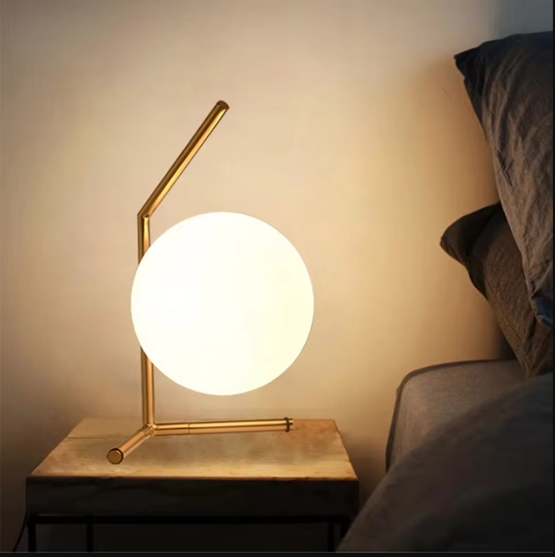 Nordic Glass Globe Desk Lamp | Antique Brass Tripod Base | Ambient Warm Light