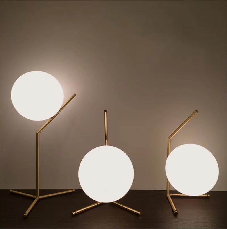 Nordic Glass Globe Desk Lamp | Antique Brass Tripod Base | Ambient Warm Light