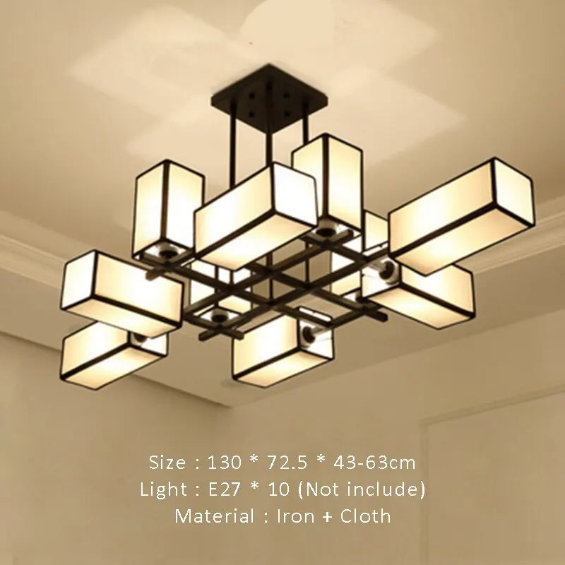 New Chinese Golden Hardware Living Room LED Chandelier Simple Fabric Bedroom Dining Room Livingroom E27 Ceiling Lighting Fixture