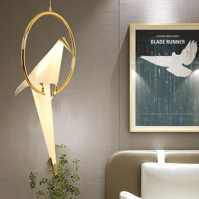 Modern Minimalist Plating Golden Pendant Lamp with Bird Creative White PP G4 LED Pendant Lighting Fixture for Restaurant Decor