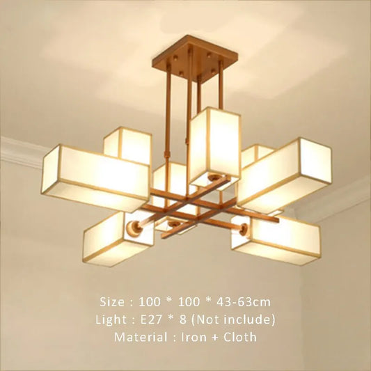 New Chinese Golden Hardware Living Room LED Chandelier Simple Fabric Bedroom Dining Room Livingroom E27 Ceiling Lighting Fixture