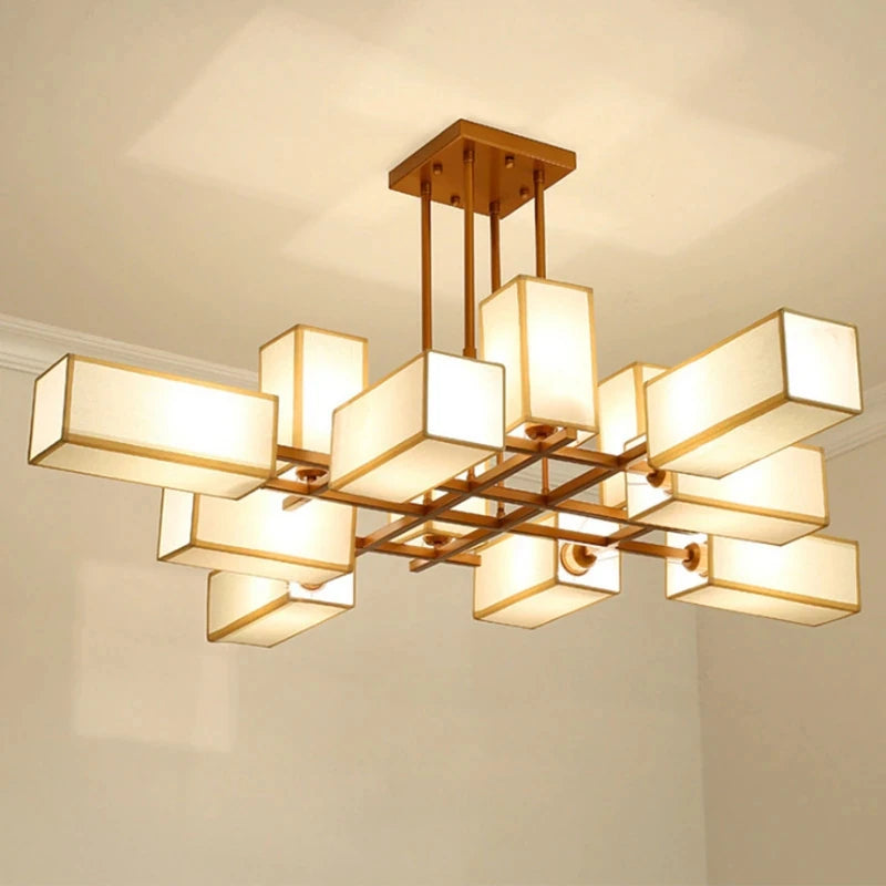 New Chinese Golden Hardware Living Room LED Chandelier Simple Fabric Bedroom Dining Room Livingroom E27 Ceiling Lighting Fixture