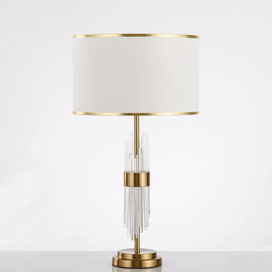 American Transparent Glass Crystal Rod Living Room Table Lamp Iron LED E27 Bedroom Bedside Decoration White Cloth Desk Lighting