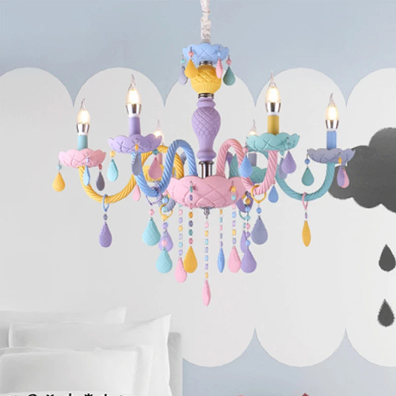 Rainbow Crystal Chandelier | European Candle Pendant Light E14 | 2/5/6/8 Heads | Bedroom, Kids Room, Dining Room