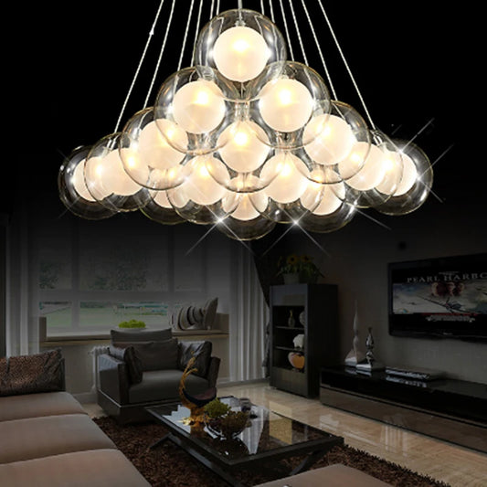 Modern Creative Clear Glass Double-deck Ball Chandelier Lamp DIY Home Deco Living Room Romantic G4 LED Bulb Pendant Light