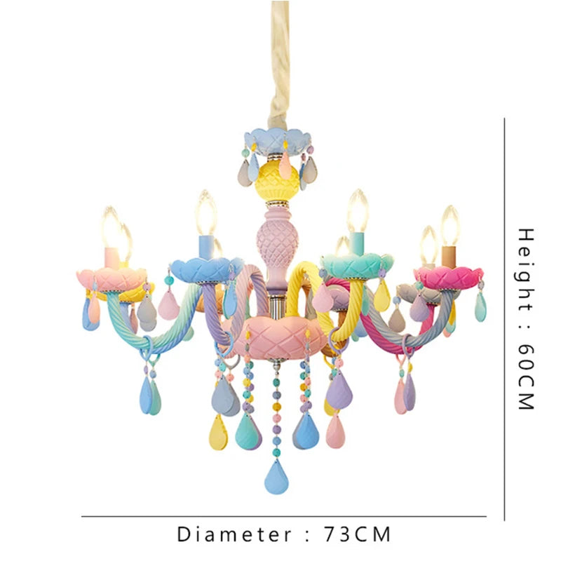 Rainbow Crystal Chandelier | European Candle Pendant Light E14 | 2/5/6/8 Heads | Bedroom, Kids Room, Dining Room