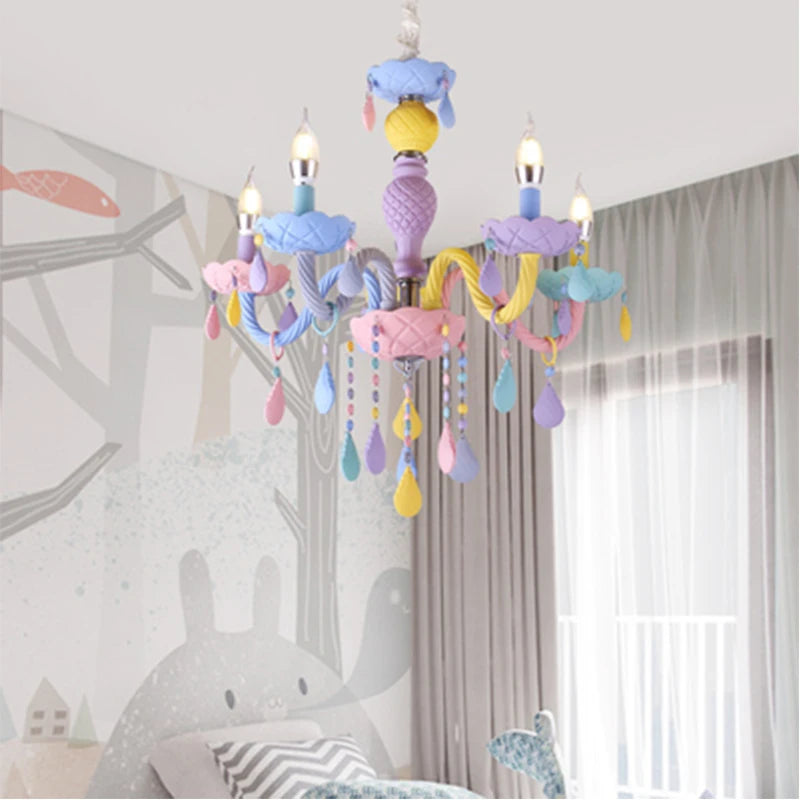 Rainbow Crystal Chandelier | European Candle Pendant Light E14 | 2/5/6/8 Heads | Bedroom, Kids Room, Dining Room