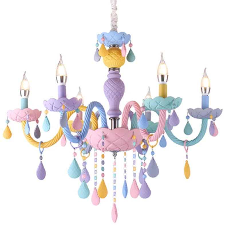 Rainbow Crystal Chandelier | European Candle Pendant Light E14 | 2/5/6/8 Heads | Bedroom, Kids Room, Dining Room
