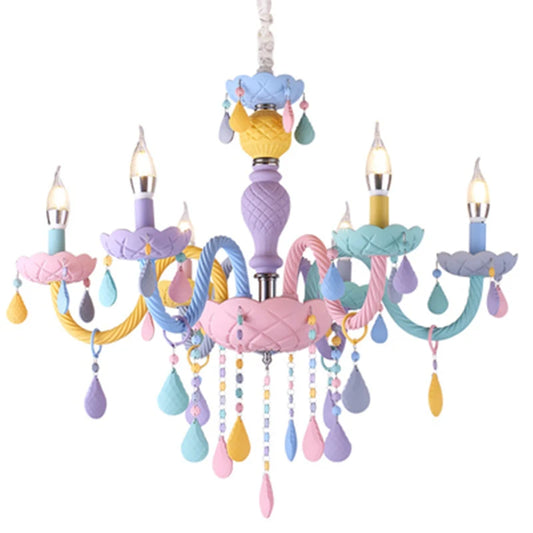 Rainbow Crystal Chandelier | European Candle Pendant Light E14 | 2/5/6/8 Heads | Bedroom, Kids Room, Dining Room
