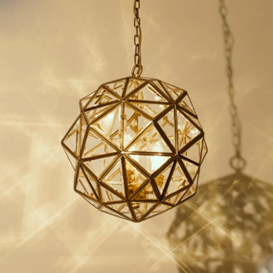 Modern minimalist geometric polygon design pendant lamp American copper glass creative bedroom decoration LED E14 lighting