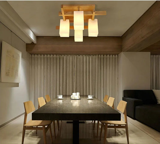 Nordic minimalist creative led wood style living room ceiling lamp personality Japanese home deco restaurant glass ceiling lamp