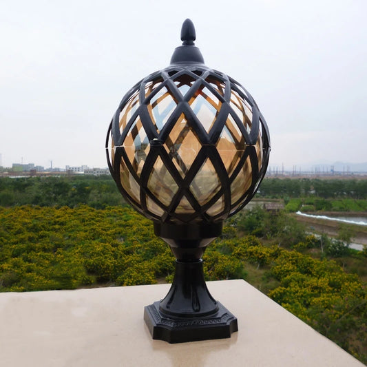 European-Inspired Glass Globe Post Lamp with E27 Socket & IP65 Waterproof, Cast Iron Outdoor Landscape Lighting for Gardent