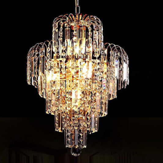 Luxury Royal K9 Crystal Chandeliers for Living Room Home Decor European Golden Iron lustre de E14 LED Bulb Glass Pendant Light
