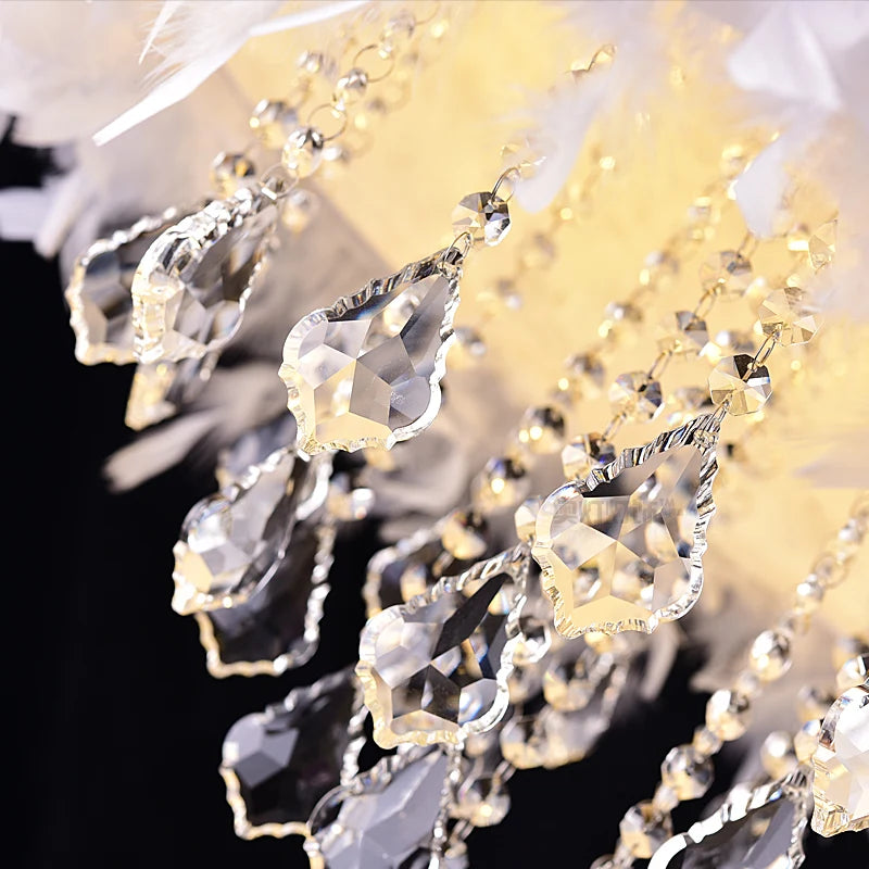 Nordic European Post-Modern Crystal Feather Chandelier, Creative Romantic E27 Ceiling Lamp for Dining Room, Modern Hanging Light