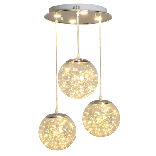 Modern Creative Clear Glass Ball Pendant Lamp with LED String - Nordic Hanging Lighting Fixture for Dining Room Home Decor